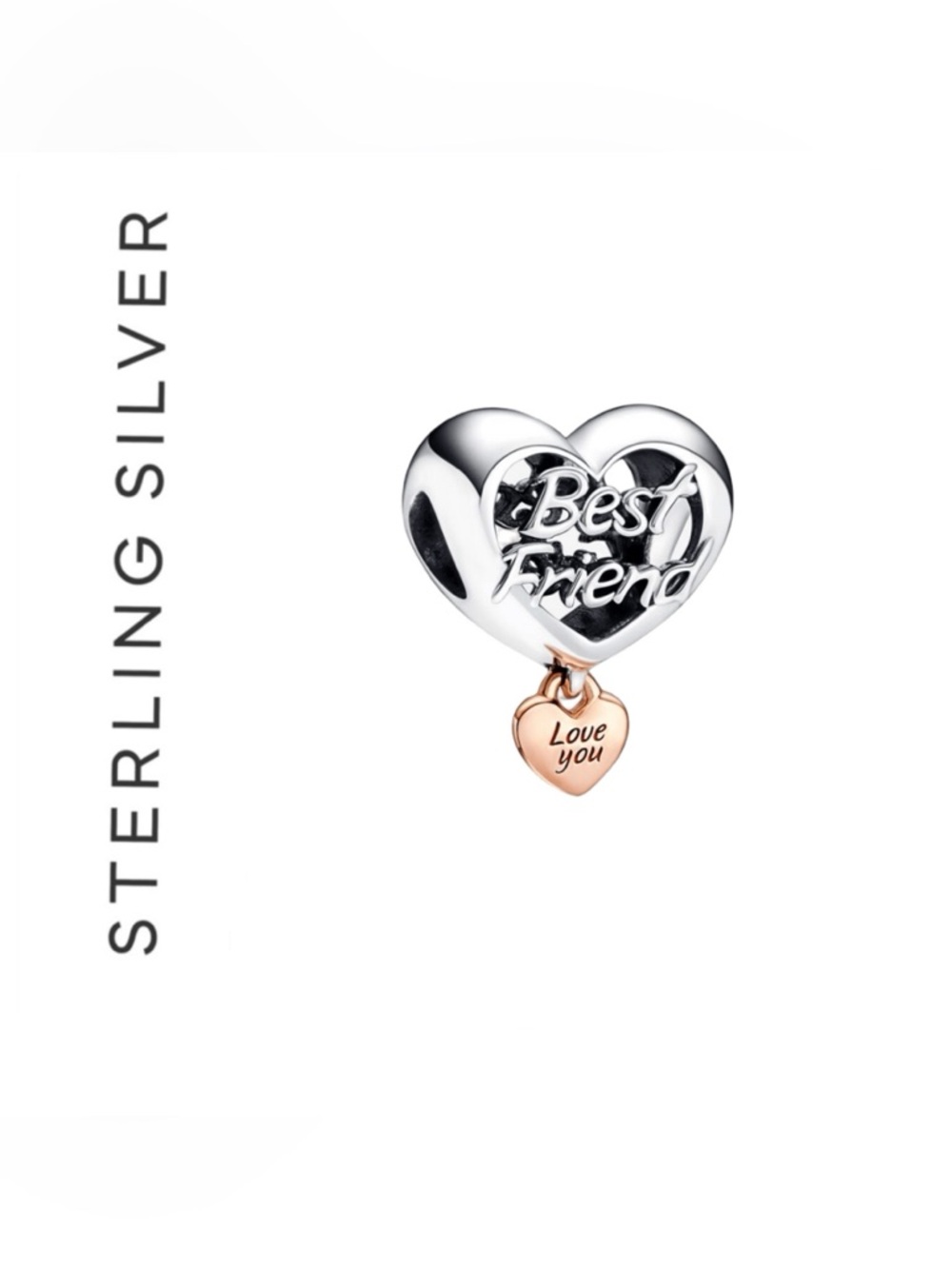 🌟 S925 Sterling Silver Best Friend Heart Love You Charm
